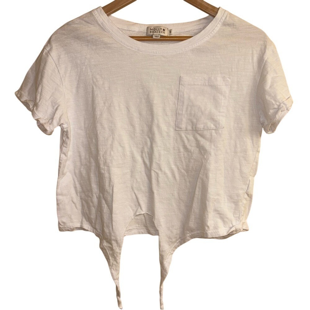 Molly Bracken White Pocket‎ Tee Tie Bottom Cropped T-Shirt Size S